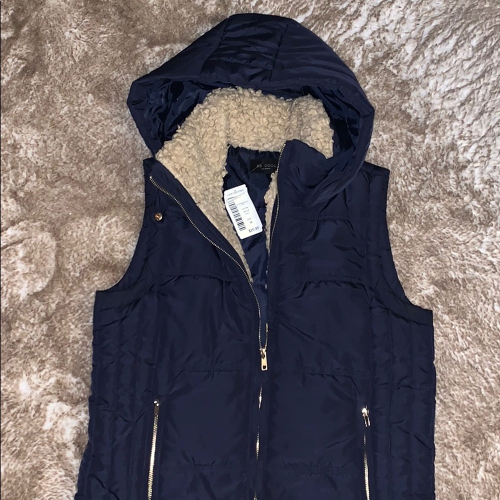 Navy Blue Vest With Tan Fur